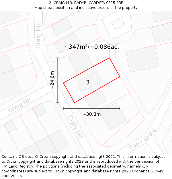 3, CRAIG HIR, RADYR, CARDIFF, CF15 8RB: Plot and title map