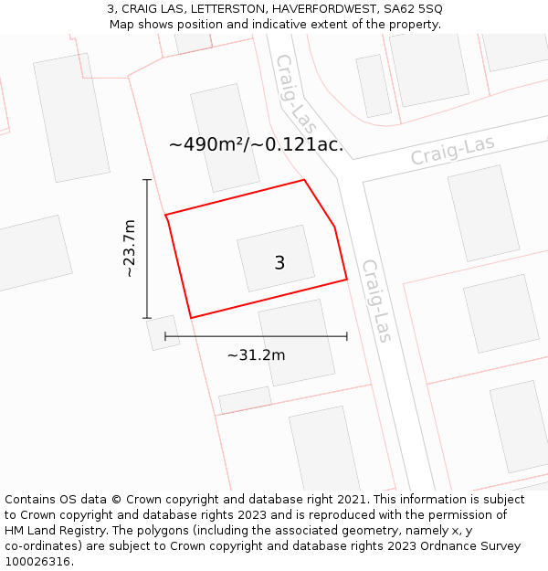 3, CRAIG LAS, LETTERSTON, HAVERFORDWEST, SA62 5SQ: Plot and title map