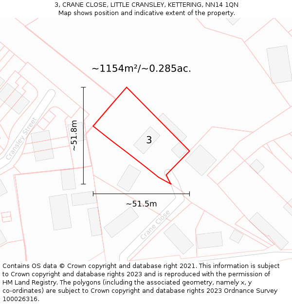 3, CRANE CLOSE, LITTLE CRANSLEY, KETTERING, NN14 1QN: Plot and title map