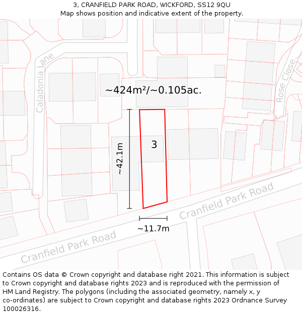 3, CRANFIELD PARK ROAD, WICKFORD, SS12 9QU: Plot and title map