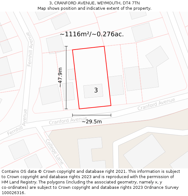 3, CRANFORD AVENUE, WEYMOUTH, DT4 7TN: Plot and title map