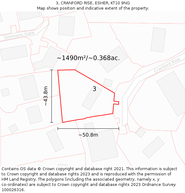 3, CRANFORD RISE, ESHER, KT10 9NG: Plot and title map