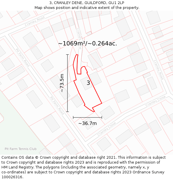 3, CRANLEY DENE, GUILDFORD, GU1 2LP: Plot and title map