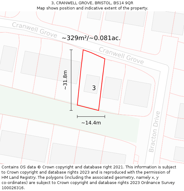3, CRANWELL GROVE, BRISTOL, BS14 9QR: Plot and title map