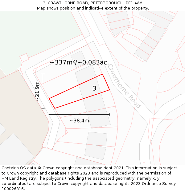 3, CRAWTHORNE ROAD, PETERBOROUGH, PE1 4AA: Plot and title map