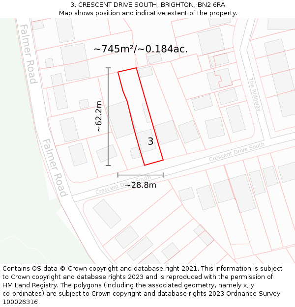 3, CRESCENT DRIVE SOUTH, BRIGHTON, BN2 6RA: Plot and title map