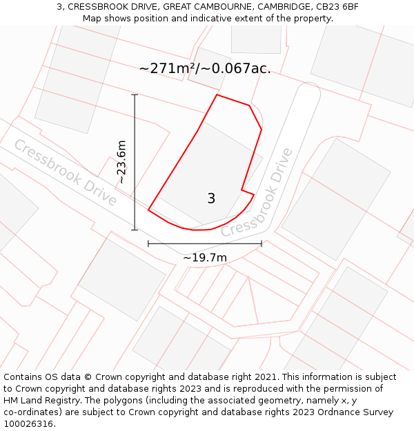 3, CRESSBROOK DRIVE, GREAT CAMBOURNE, CAMBRIDGE, CB23 6BF: Plot and title map