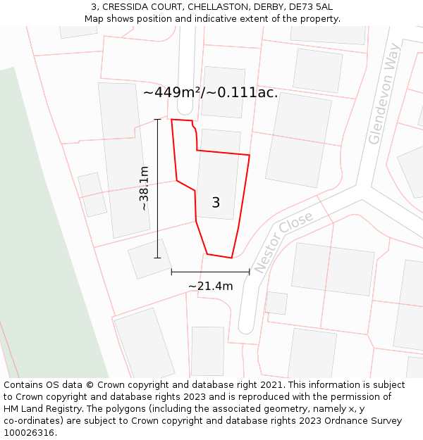 3, CRESSIDA COURT, CHELLASTON, DERBY, DE73 5AL: Plot and title map