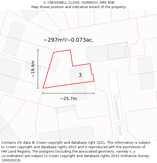 3, CRESSWELL CLOSE, NORWICH, NR5 8SB: Plot and title map