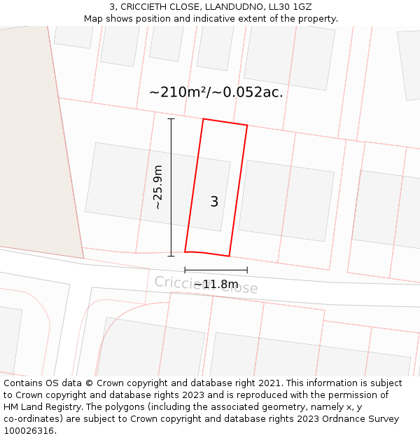 3, CRICCIETH CLOSE, LLANDUDNO, LL30 1GZ: Plot and title map