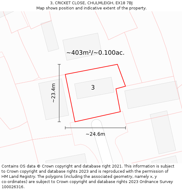 3, CRICKET CLOSE, CHULMLEIGH, EX18 7BJ: Plot and title map