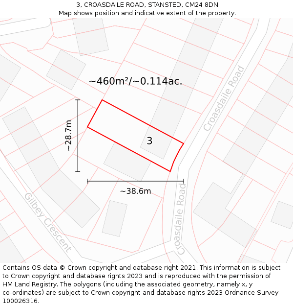 3, CROASDAILE ROAD, STANSTED, CM24 8DN: Plot and title map