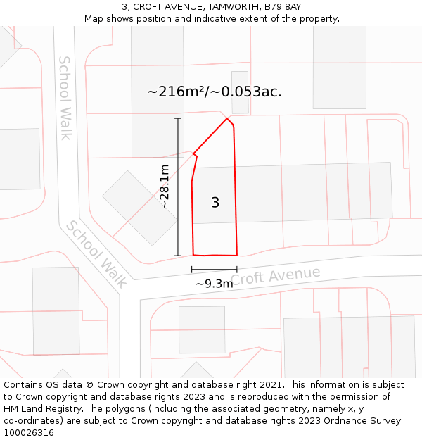 3, CROFT AVENUE, TAMWORTH, B79 8AY: Plot and title map