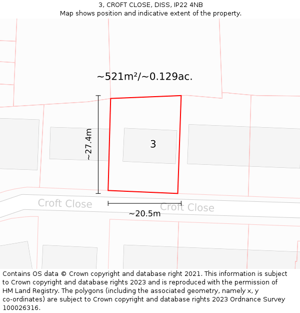 3, CROFT CLOSE, DISS, IP22 4NB: Plot and title map