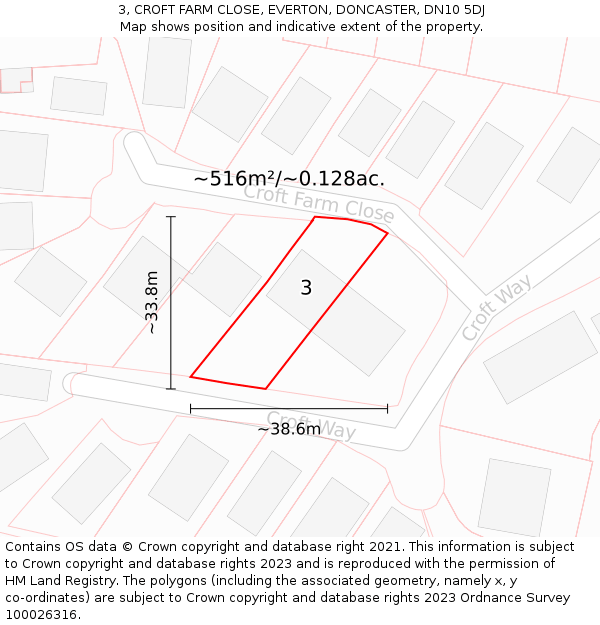 3, CROFT FARM CLOSE, EVERTON, DONCASTER, DN10 5DJ: Plot and title map