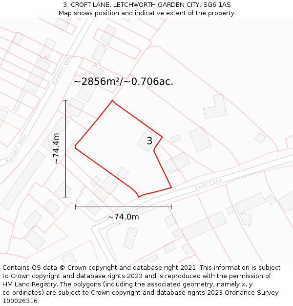 3, CROFT LANE, LETCHWORTH GARDEN CITY, SG6 1AS: Plot and title map