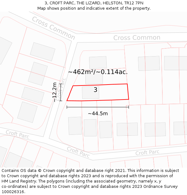 3, CROFT PARC, THE LIZARD, HELSTON, TR12 7PN: Plot and title map