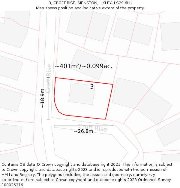 3, CROFT RISE, MENSTON, ILKLEY, LS29 6LU: Plot and title map