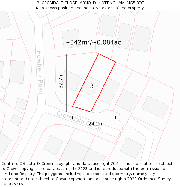 3, CROMDALE CLOSE, ARNOLD, NOTTINGHAM, NG5 8DF: Plot and title map