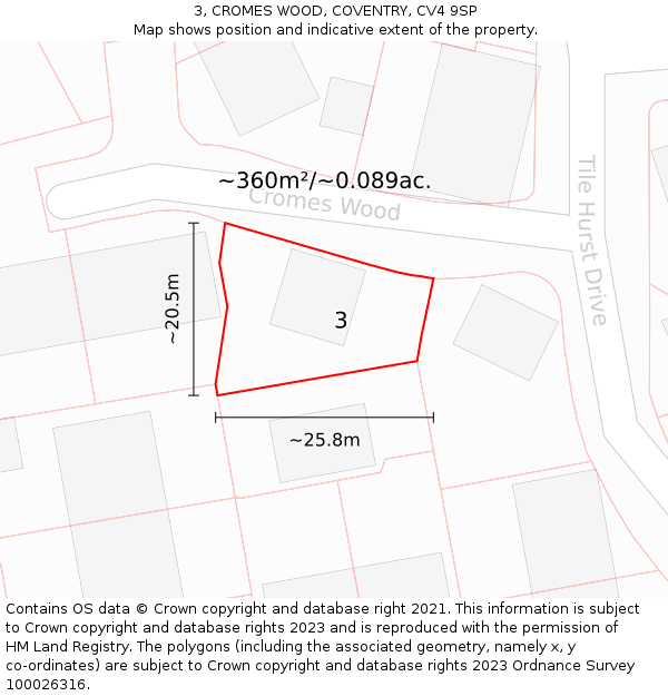 3, CROMES WOOD, COVENTRY, CV4 9SP: Plot and title map