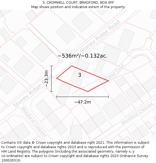 3, CROMWELL COURT, BRADFORD, BD9 6PF: Plot and title map