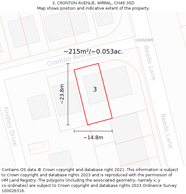 3, CRONTON AVENUE, WIRRAL, CH46 3SD: Plot and title map