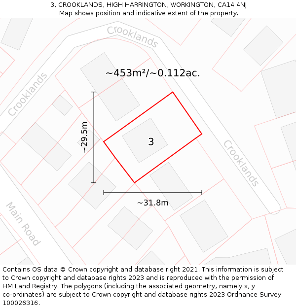 3, CROOKLANDS, HIGH HARRINGTON, WORKINGTON, CA14 4NJ: Plot and title map