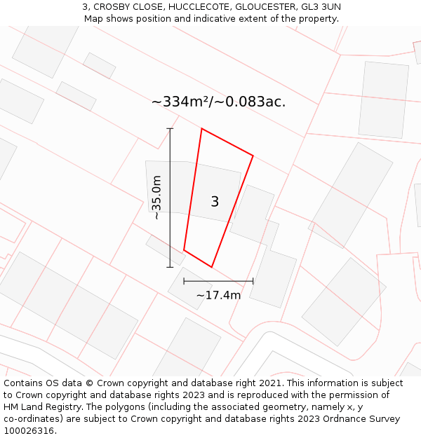 3, CROSBY CLOSE, HUCCLECOTE, GLOUCESTER, GL3 3UN: Plot and title map