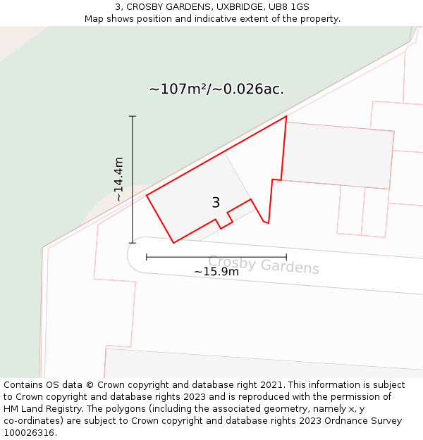 3, CROSBY GARDENS, UXBRIDGE, UB8 1GS: Plot and title map