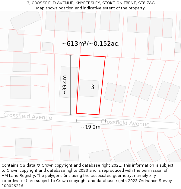 3, CROSSFIELD AVENUE, KNYPERSLEY, STOKE-ON-TRENT, ST8 7AG: Plot and title map