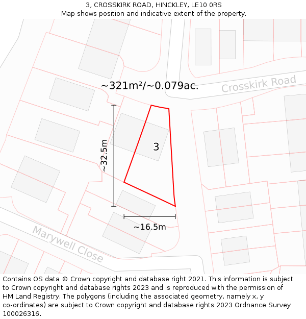 3, CROSSKIRK ROAD, HINCKLEY, LE10 0RS: Plot and title map