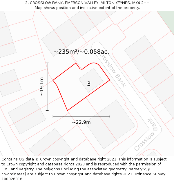 3, CROSSLOW BANK, EMERSON VALLEY, MILTON KEYNES, MK4 2HH: Plot and title map