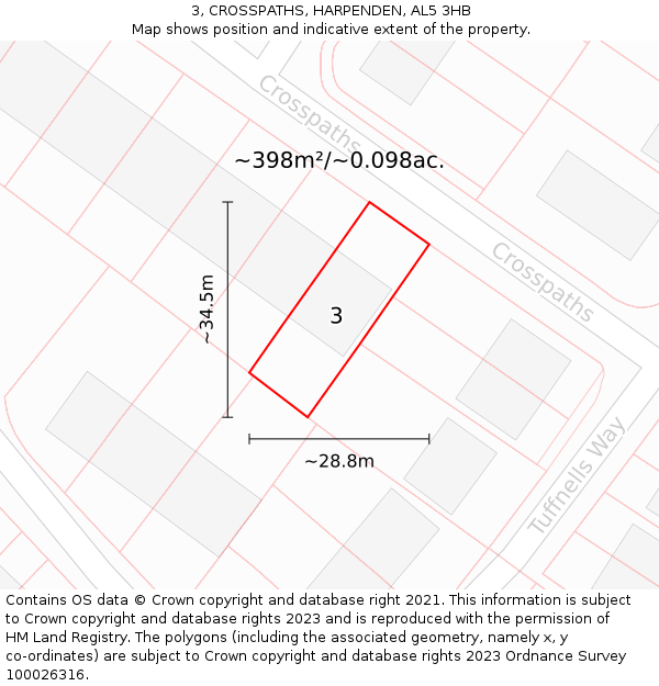 3, CROSSPATHS, HARPENDEN, AL5 3HB: Plot and title map