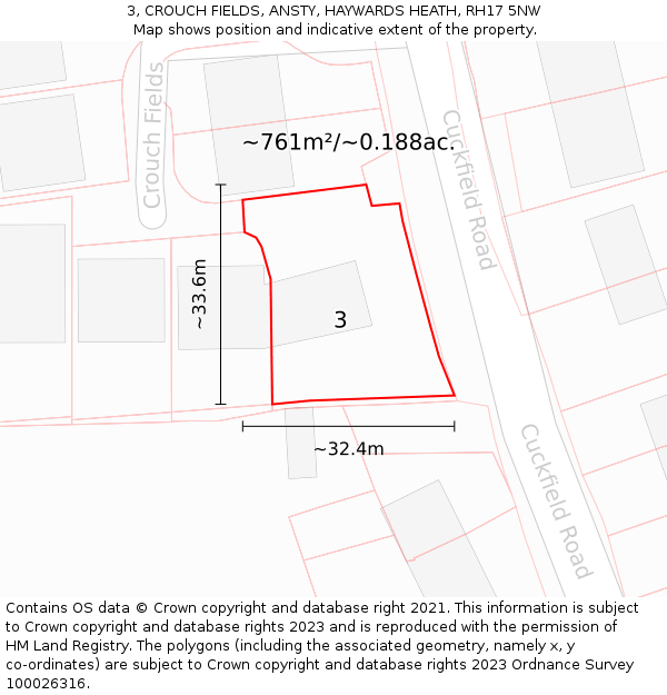 3, CROUCH FIELDS, ANSTY, HAYWARDS HEATH, RH17 5NW: Plot and title map