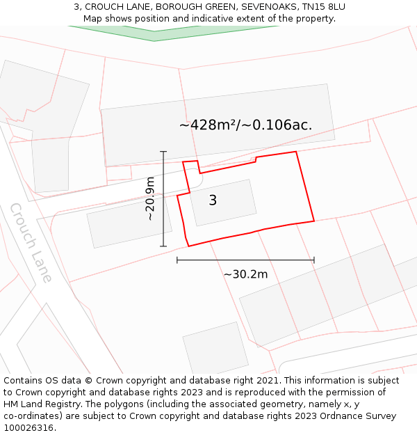 3, CROUCH LANE, BOROUGH GREEN, SEVENOAKS, TN15 8LU: Plot and title map