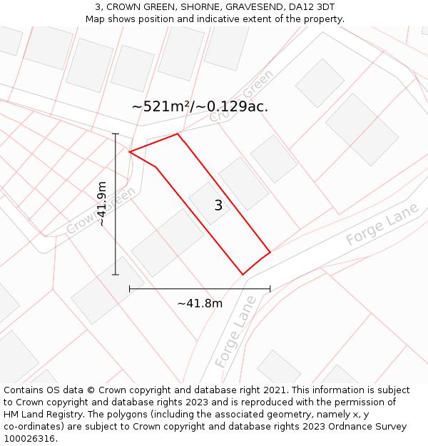 3, CROWN GREEN, SHORNE, GRAVESEND, DA12 3DT: Plot and title map