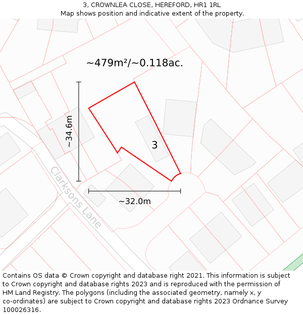 3, CROWNLEA CLOSE, HEREFORD, HR1 1RL: Plot and title map
