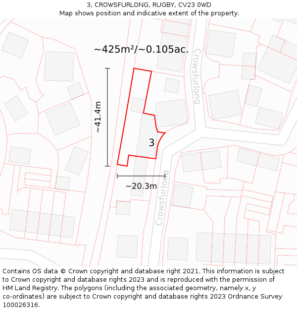 3, CROWSFURLONG, RUGBY, CV23 0WD: Plot and title map