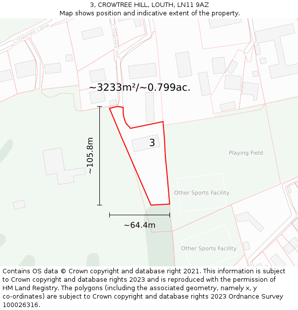 3, CROWTREE HILL, LOUTH, LN11 9AZ: Plot and title map