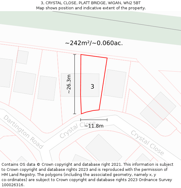 3, CRYSTAL CLOSE, PLATT BRIDGE, WIGAN, WN2 5BT: Plot and title map