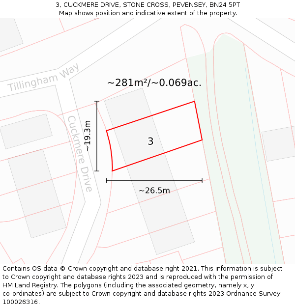 3, CUCKMERE DRIVE, STONE CROSS, PEVENSEY, BN24 5PT: Plot and title map