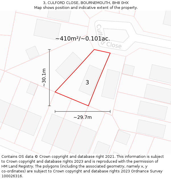 3, CULFORD CLOSE, BOURNEMOUTH, BH8 0HX: Plot and title map