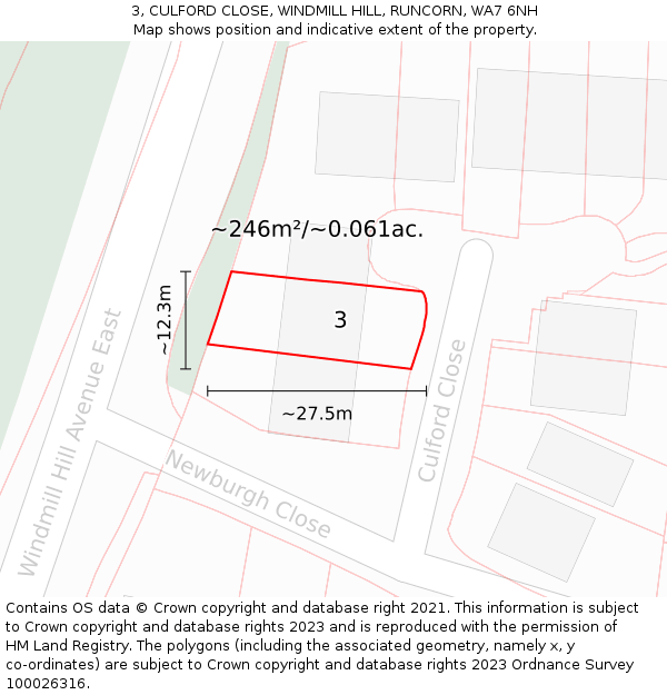 3, CULFORD CLOSE, WINDMILL HILL, RUNCORN, WA7 6NH: Plot and title map