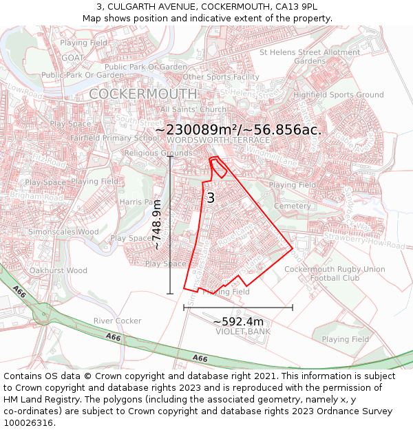 3, CULGARTH AVENUE, COCKERMOUTH, CA13 9PL: Plot and title map