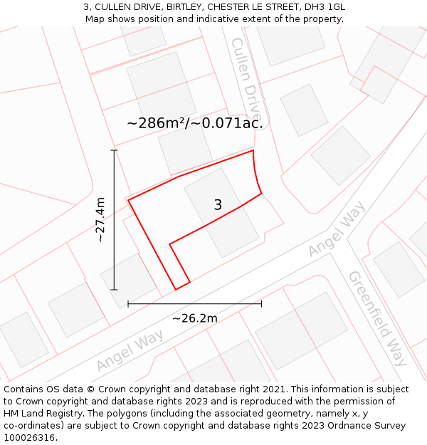 3, CULLEN DRIVE, BIRTLEY, CHESTER LE STREET, DH3 1GL: Plot and title map