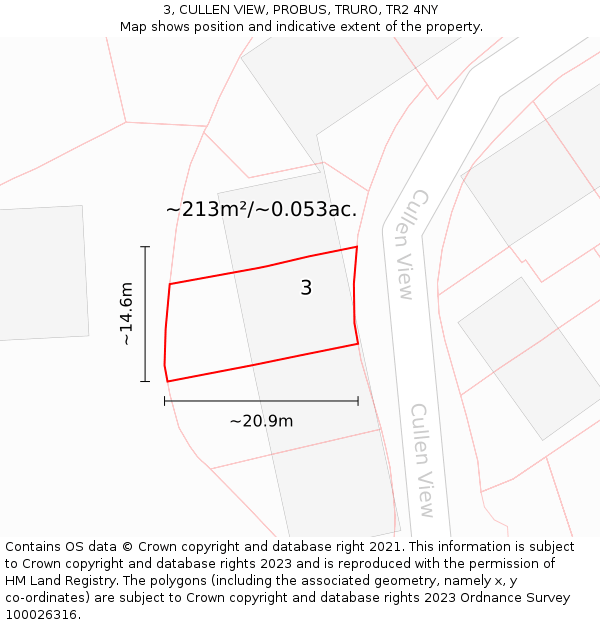 3, CULLEN VIEW, PROBUS, TRURO, TR2 4NY: Plot and title map