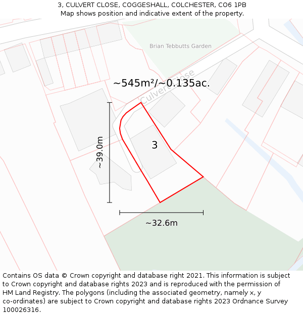 3, CULVERT CLOSE, COGGESHALL, COLCHESTER, CO6 1PB: Plot and title map