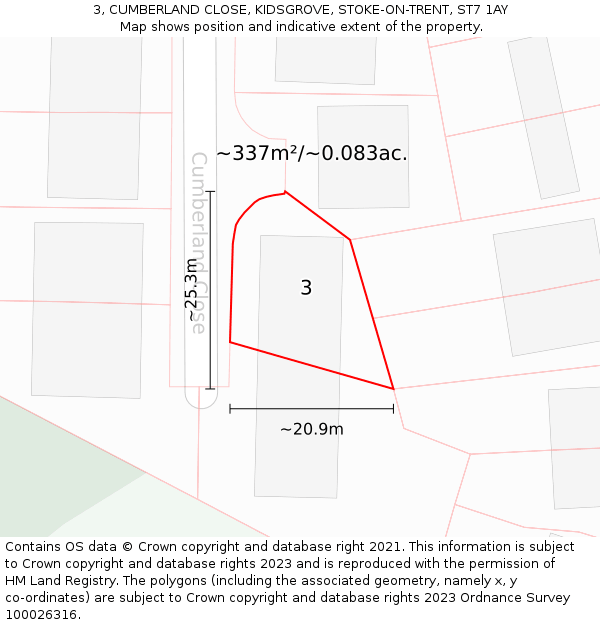 3, CUMBERLAND CLOSE, KIDSGROVE, STOKE-ON-TRENT, ST7 1AY: Plot and title map