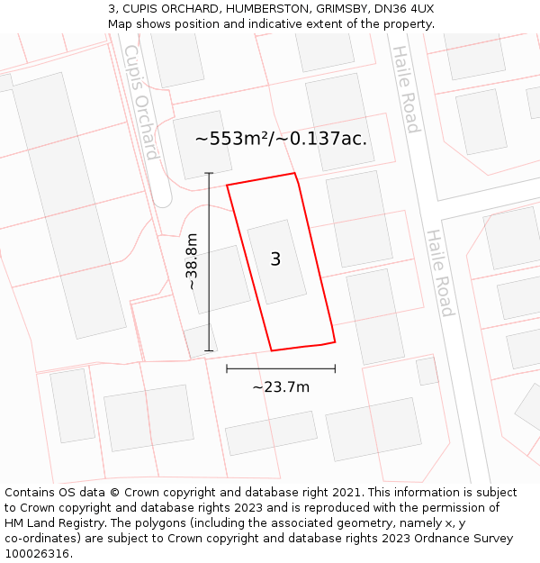 3, CUPIS ORCHARD, HUMBERSTON, GRIMSBY, DN36 4UX: Plot and title map