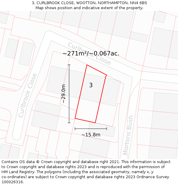 3, CURLBROOK CLOSE, WOOTTON, NORTHAMPTON, NN4 6BS: Plot and title map